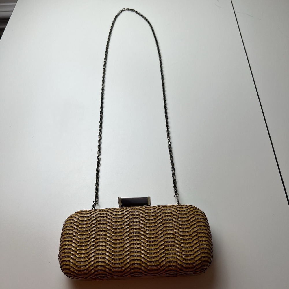 Urban Expressions Woven Brown Gold Hard Purse Certified Vegan Clutch/Cross Body